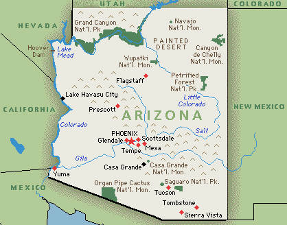 Landkarte von Arizona, USA