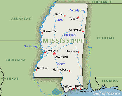 Landkarte von Mississippi, USA