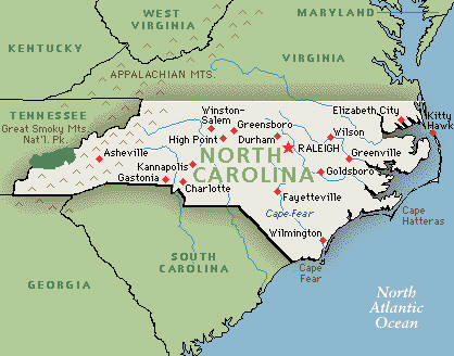 Landkarte von North Carolina, USA
