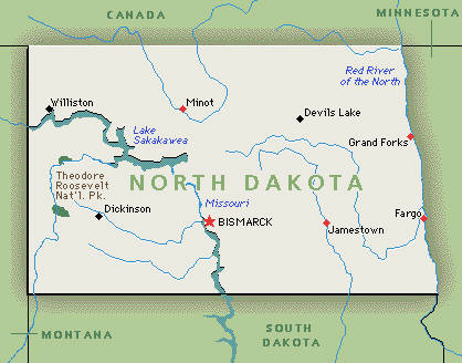 Landkarte von North Dakota, USA
