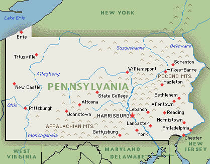 Landkarte von Pennsylvania, USA